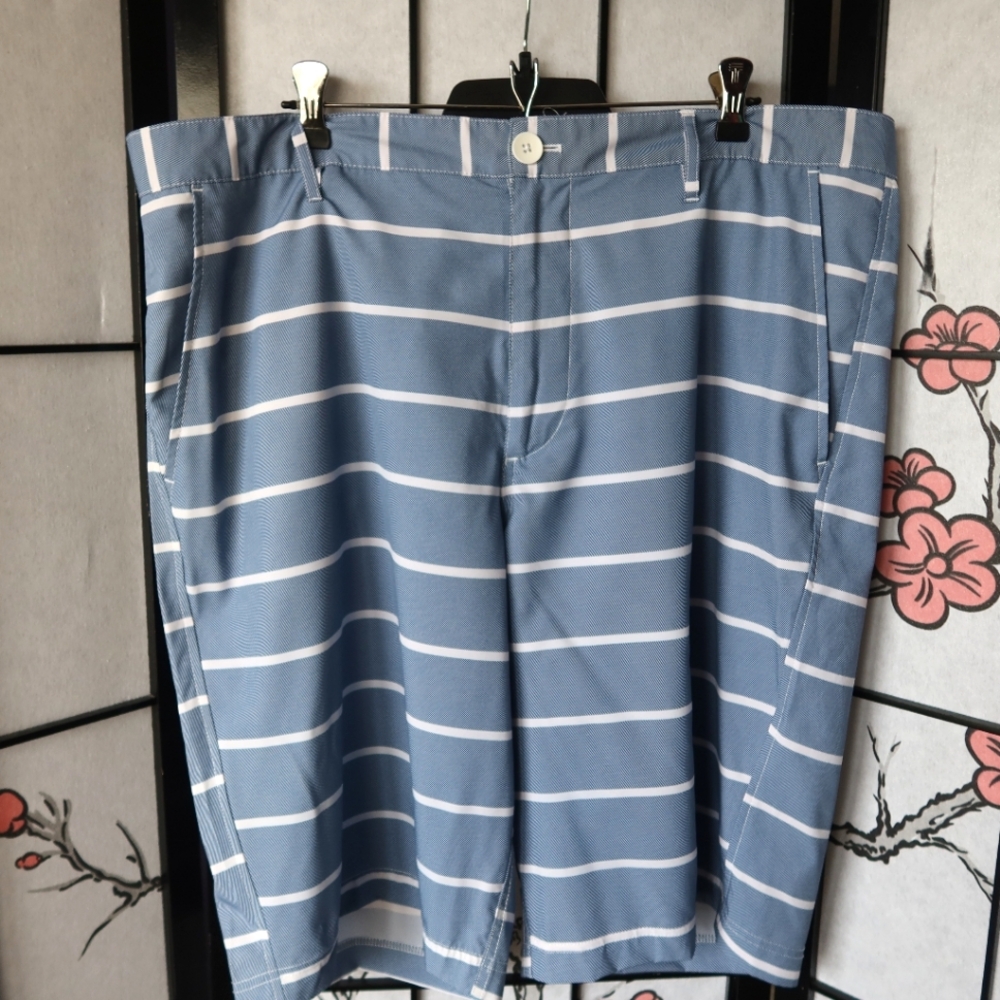 American Rag Men's Shorts - White and Light Blue Striped Surf City Short 40